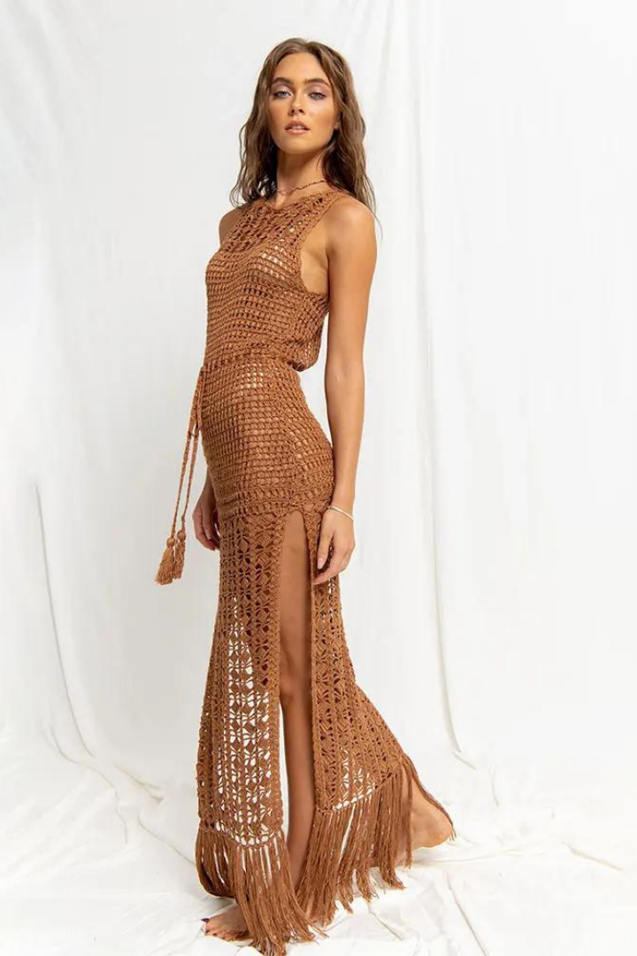 OCTAVIA MAXI LACE DRESS - KHAKI