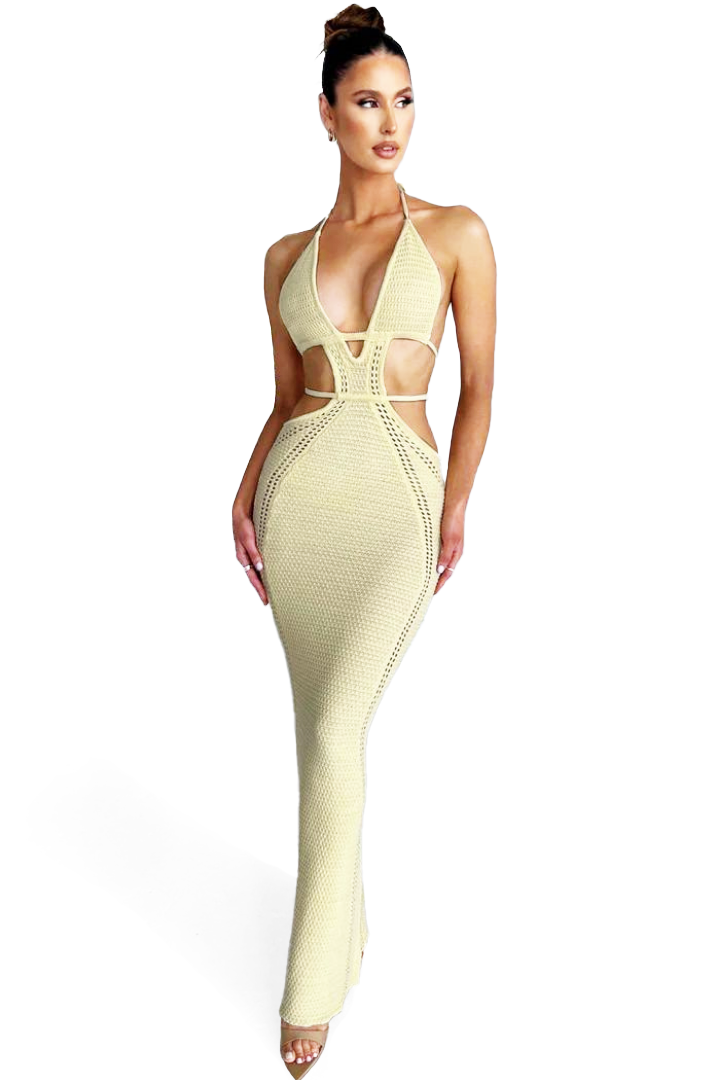 LUCIANA HALTER MINI DRESS - YELLOW