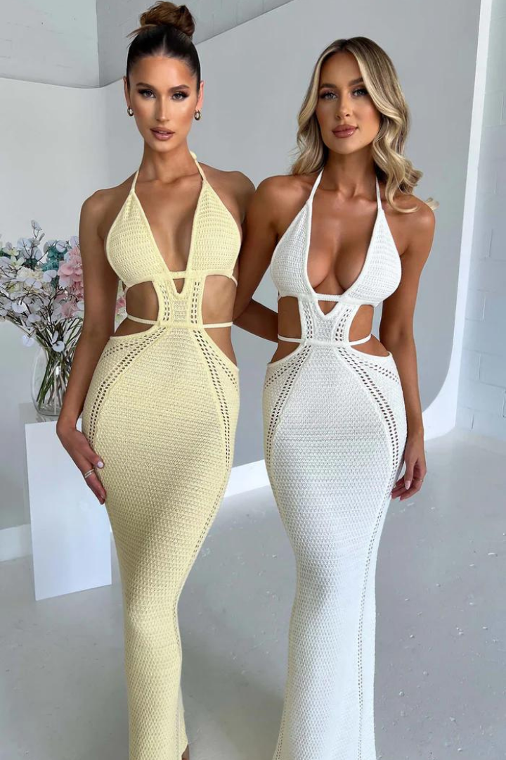 LUCIANA HALTER MINI DRESS - YELLOW