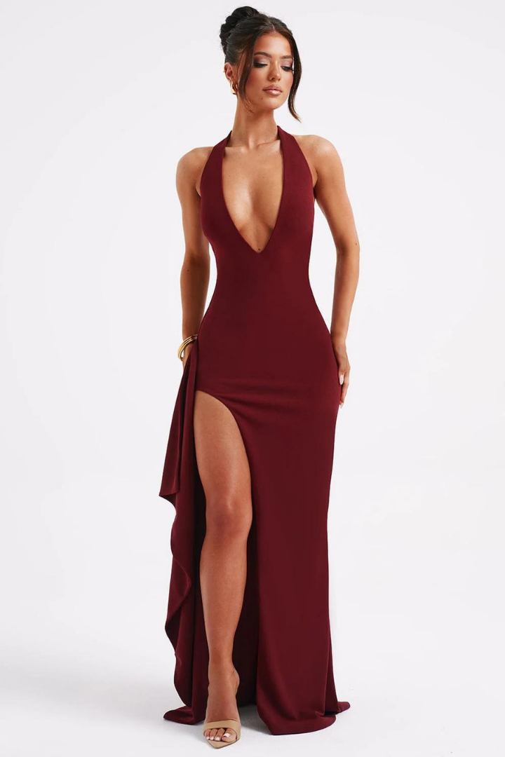 RUTH HALTER MAXI DRESS - WINE RED