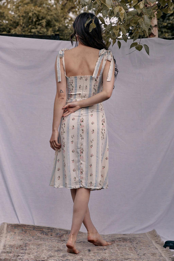 LYDIA MIDI DRESS - BEIGE/SKY BLUE