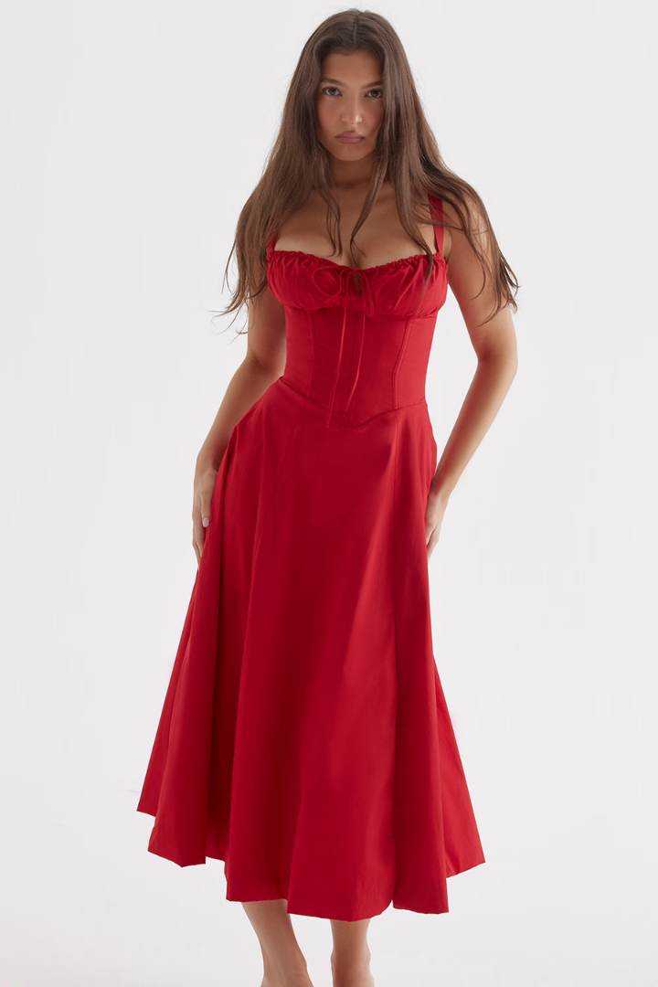 EMILIA SLEEVELESS MIDI DRESS - RED