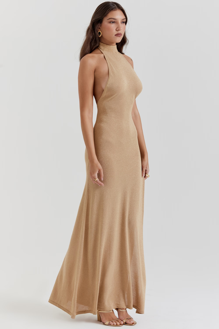 YURA HALTER MAXI DRESS - GOLD KNIT