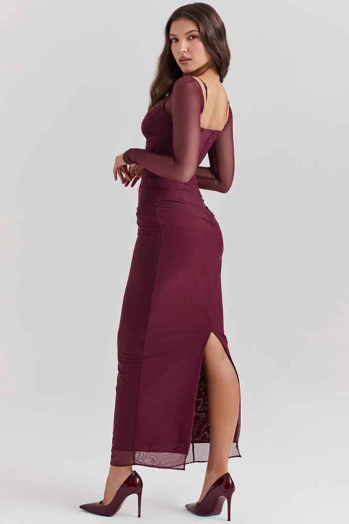 LORNA LONG SLEEVE MAXI DRESS - BURGUNDY