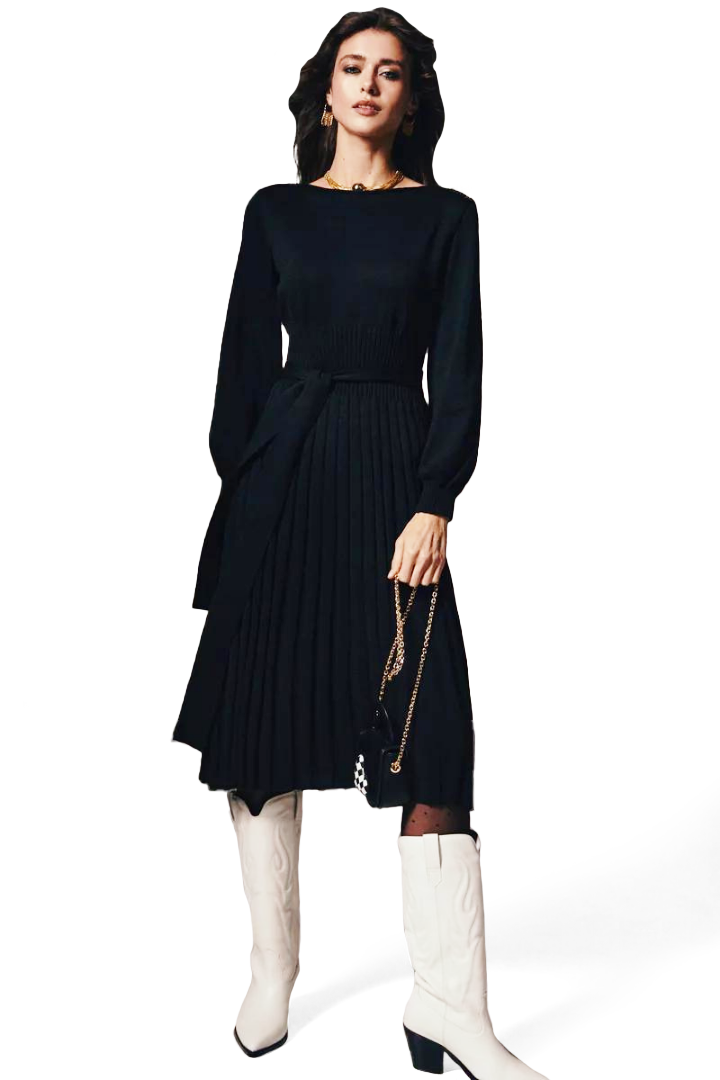 CLAUDIA MIDI KNIT DRESS - BLACK