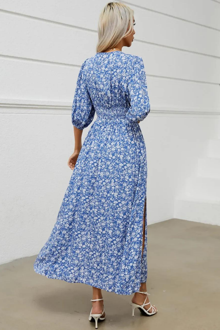 LORETTA PUFF SLEEVE MAXI DRESS - BLUE