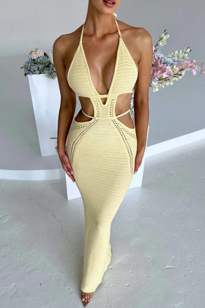 LUCIANA HALTER MINI DRESS - YELLOW