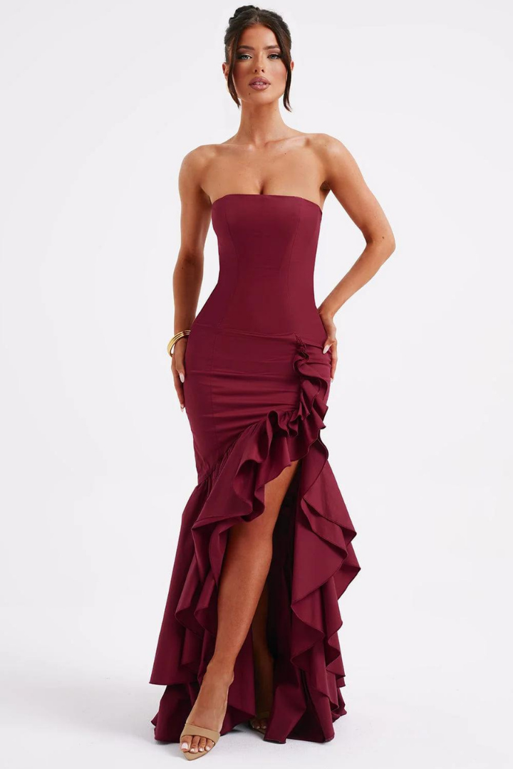 SILVIA STRAPLESS MAXI DRESS - BURGUNDY