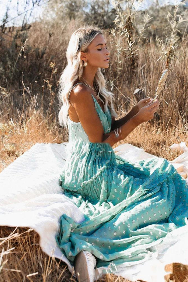 PRISCILLA MAXI RUFFLE DRESS - GREEN