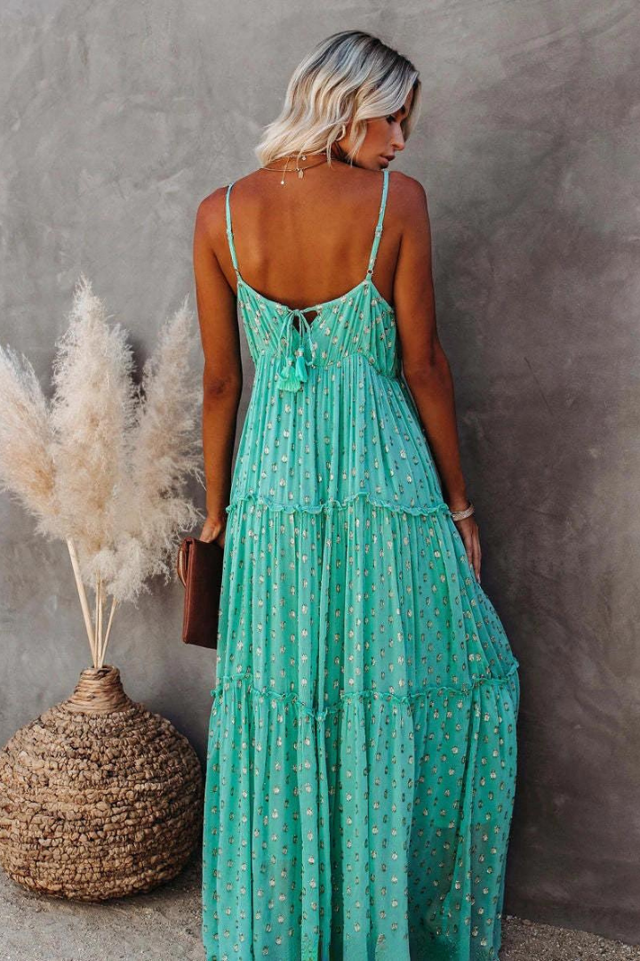 PRISCILLA MAXI RUFFLE DRESS - GREEN