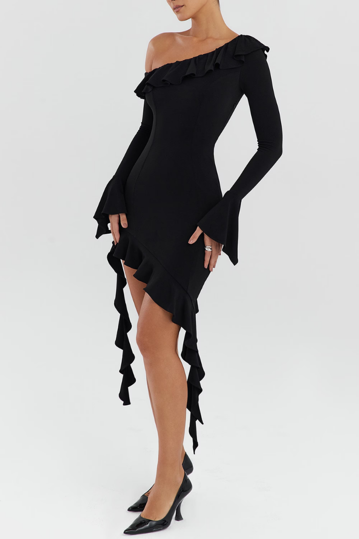 MATILDA RUFFLED MINI DRESS - BLACK