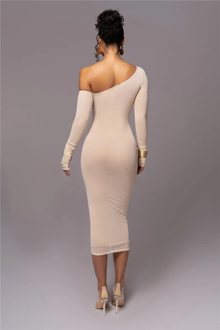 SUE LONG SLEEVE MIDI DRESS - White - M