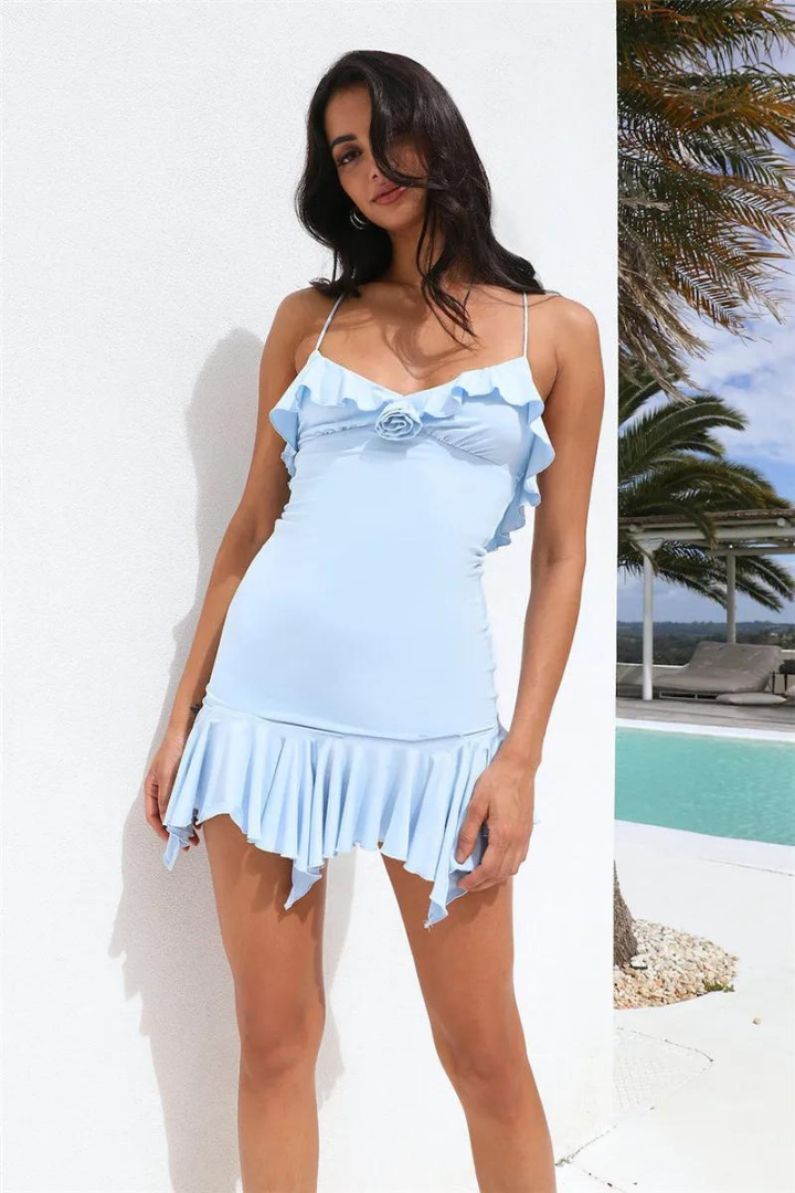 ZETIAN RUFFLE MINI DRESS - SKAY BLUE