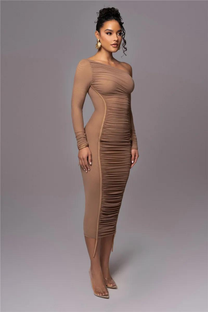 SUE LONG SLEEVE MIDI DRESS - White - M