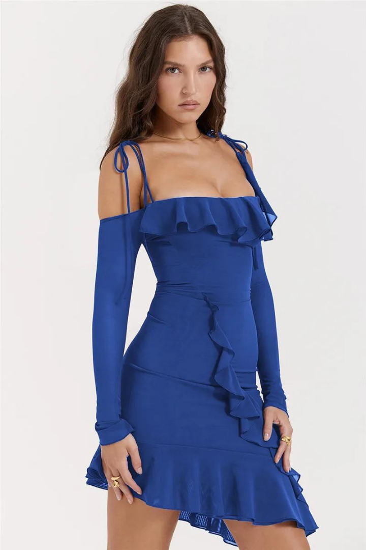 VIDA RUFFLE MINI DRESS - BLUE