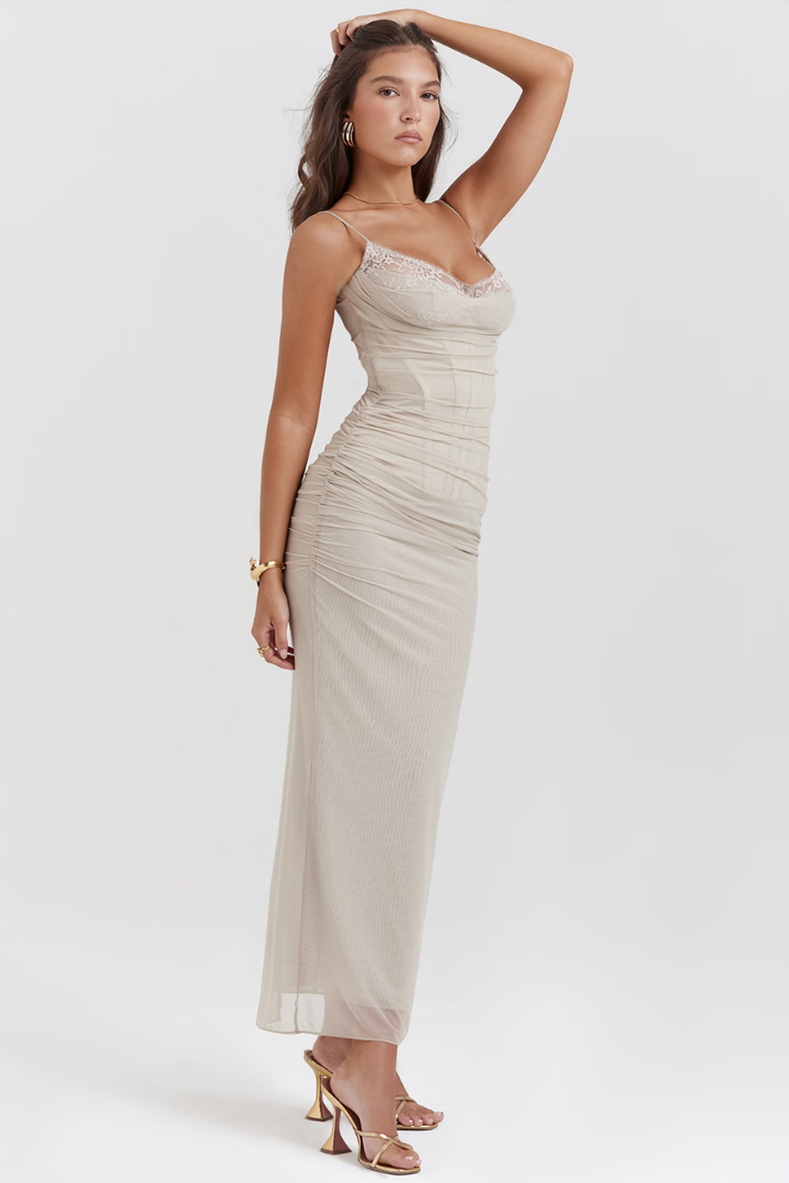SARA MESH MAXI DRESS - GRAY