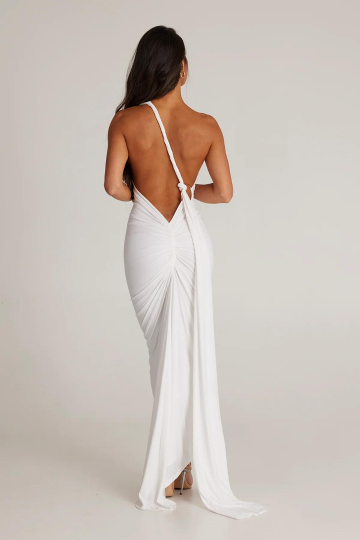 ESMERALDA OBLIQUE SHOULDER MAXI DRESS - WHITE