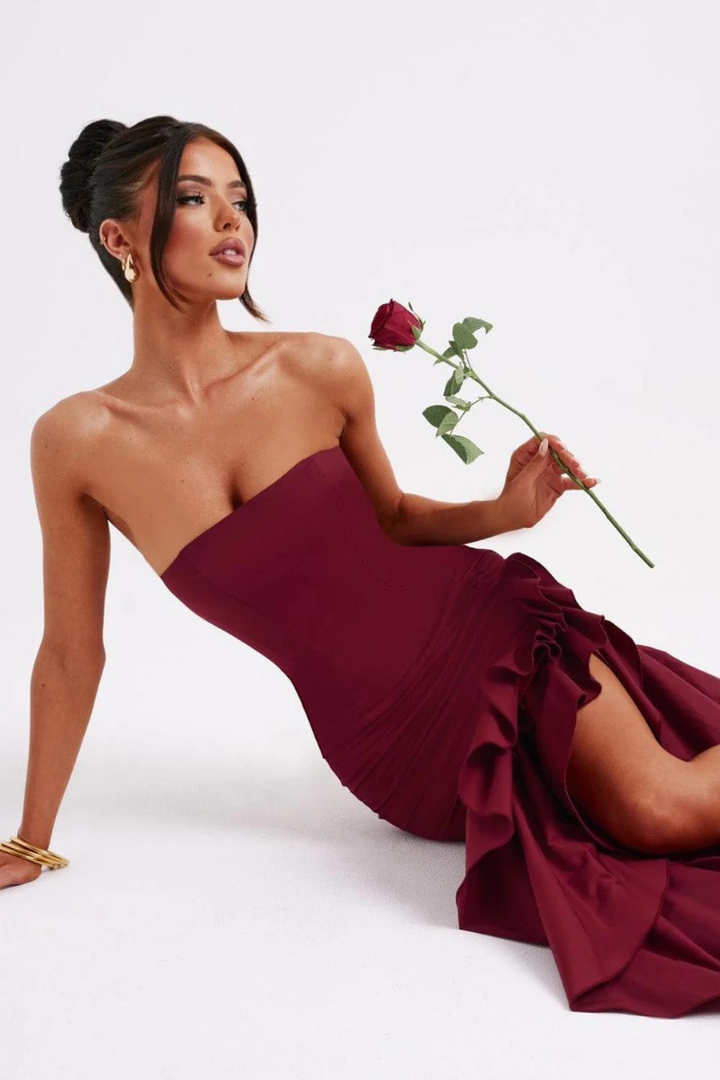 SILVIA STRAPLESS MAXI DRESS - BURGUNDY