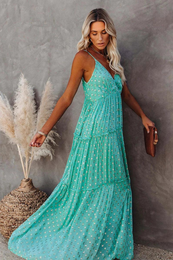 PRISCILLA MAXI RUFFLE DRESS - GREEN