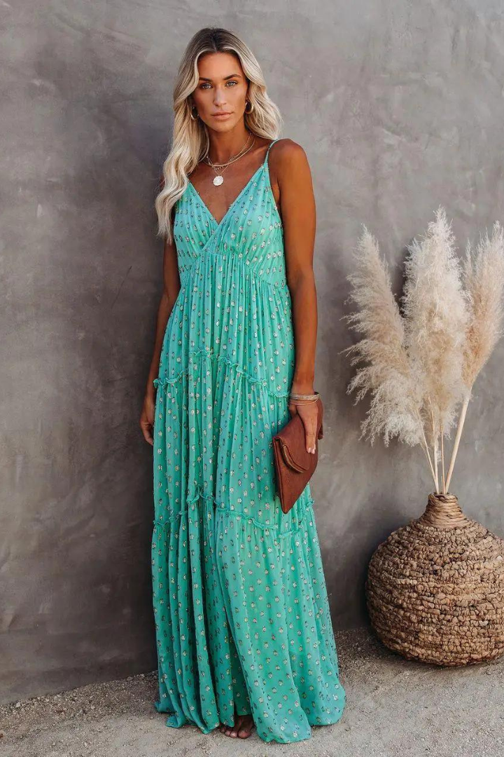 PRISCILLA MAXI RUFFLE DRESS - GREEN