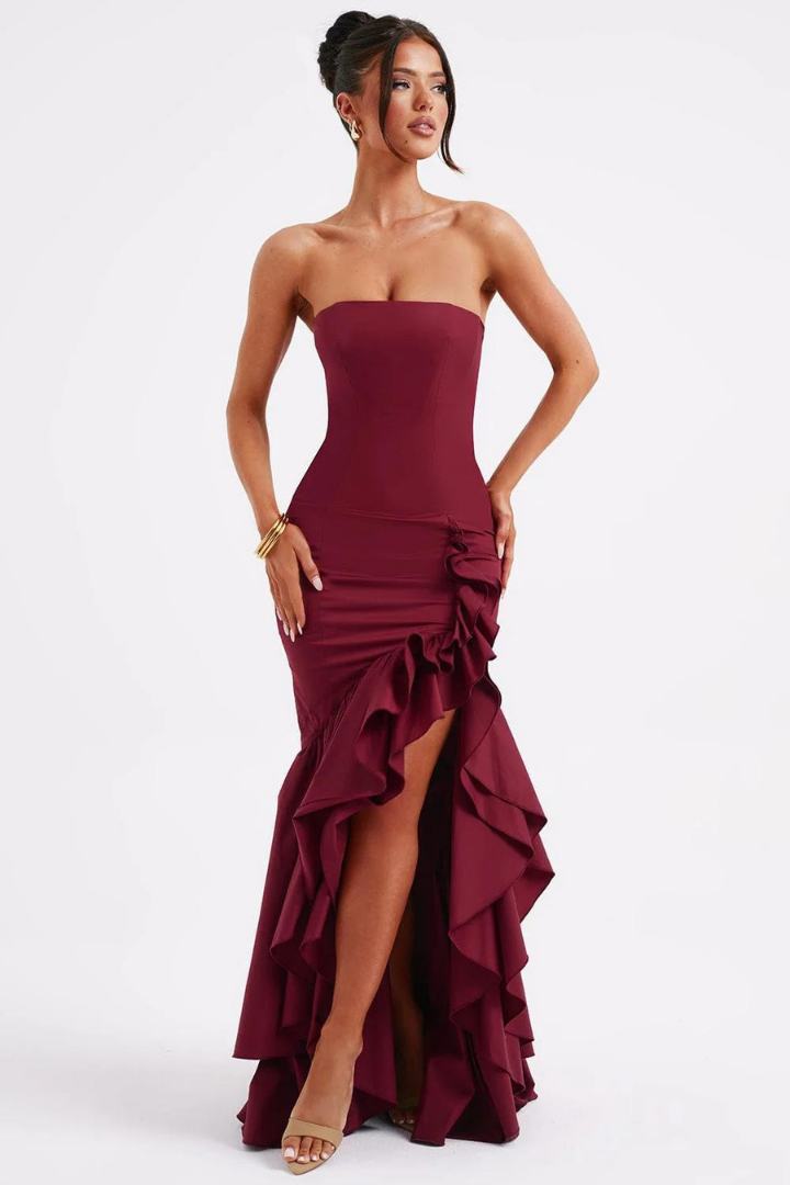 SILVIA STRAPLESS MAXI DRESS - BURGUNDY