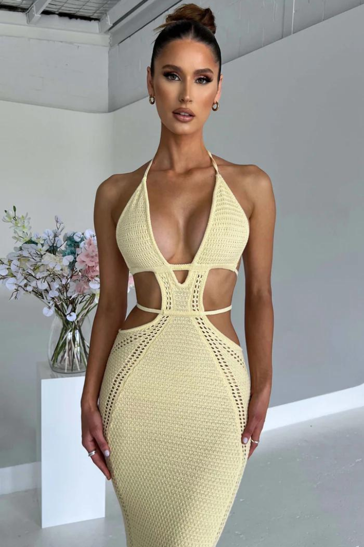 LUCIANA HALTER MINI DRESS - YELLOW