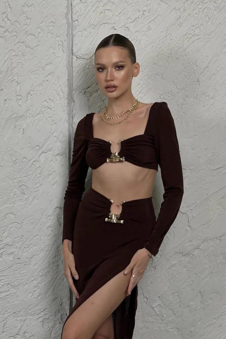 BRIGITTE TWO PIECES MAXI DRESS - BROWN