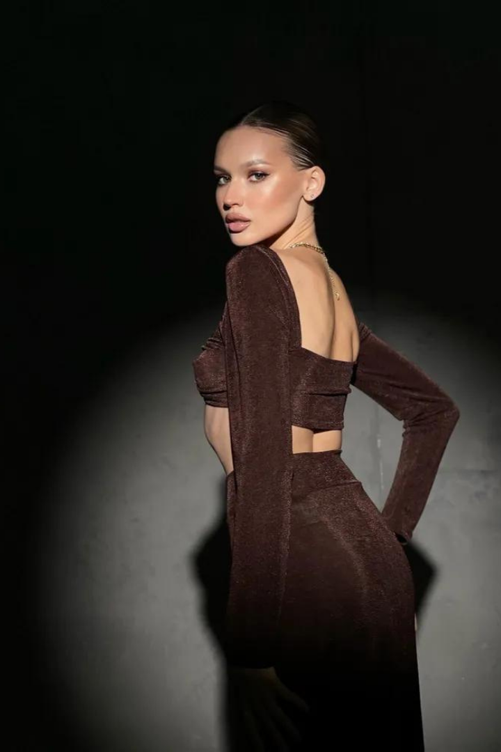 BRIGITTE TWO PIECES MAXI DRESS - BROWN