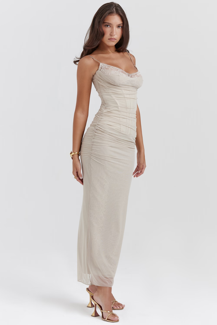 SARA MESH MAXI DRESS - GRAY