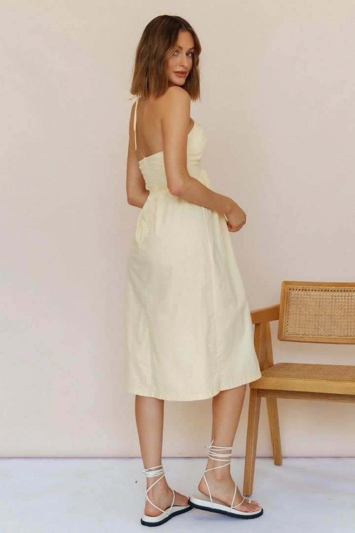 SOPHIE WARP MIDI DRESS - BEIGE