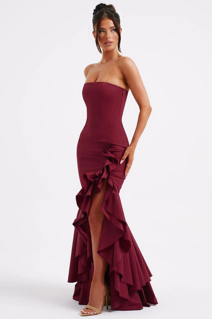 SILVIA STRAPLESS MAXI DRESS - BURGUNDY