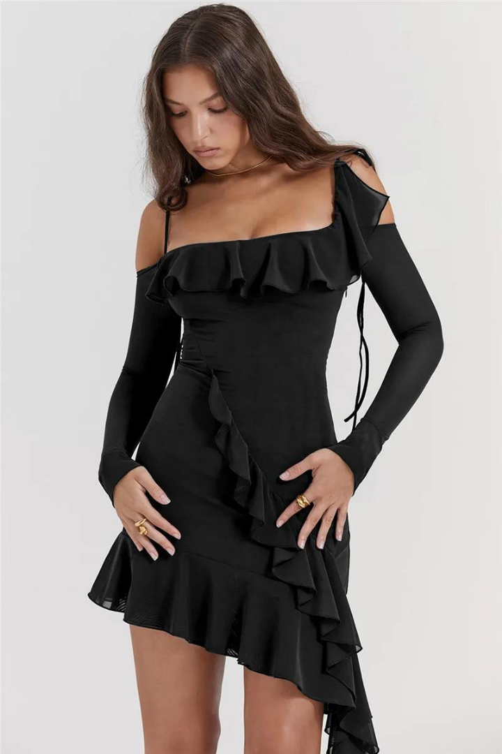 VIDA RUFFLE MINI DRESS - BLACK