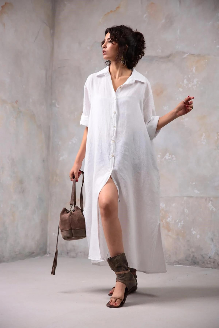 MARITZA LONG SLEEVE MAXI DRESS - WHITE