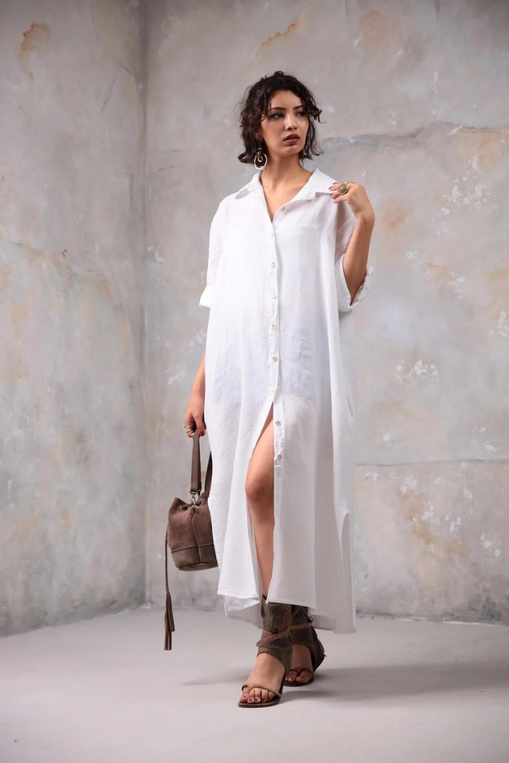 MARITZA LONG SLEEVE MAXI DRESS - WHITE
