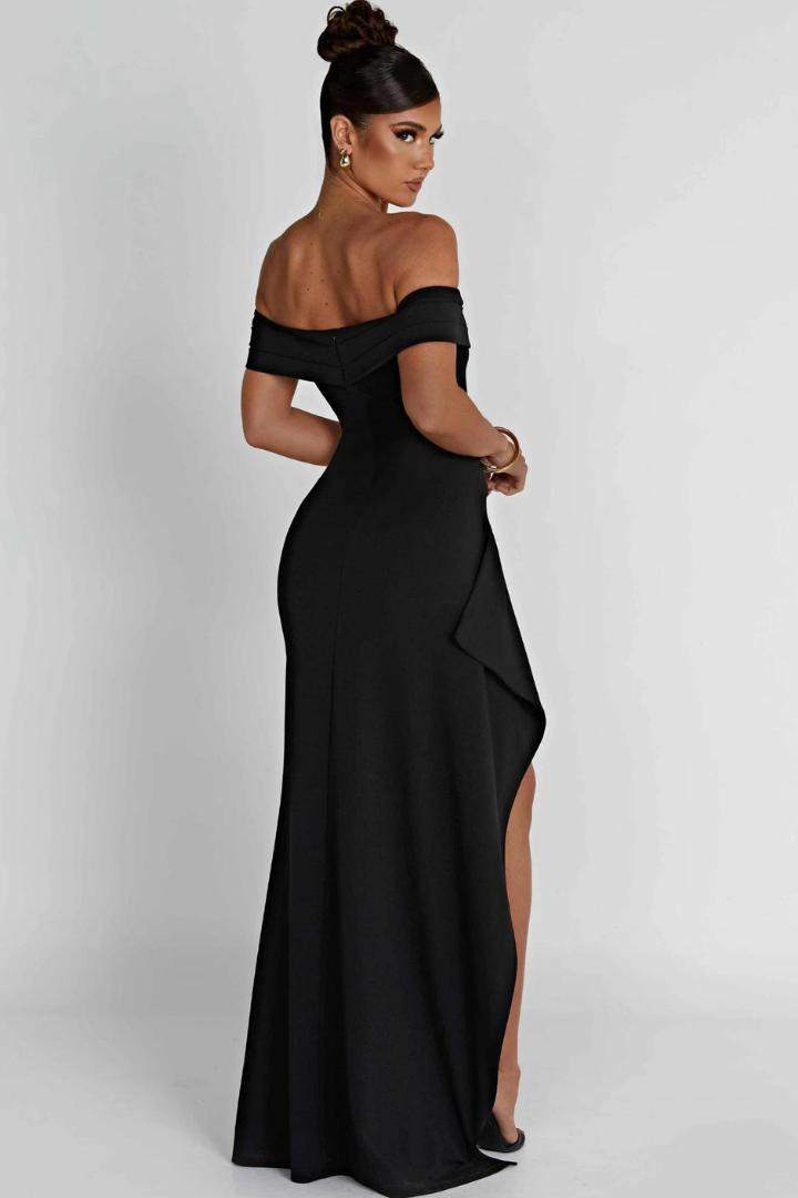 SAMANTHE OFF-SHOULDER MAXI DRESS - BLACK
