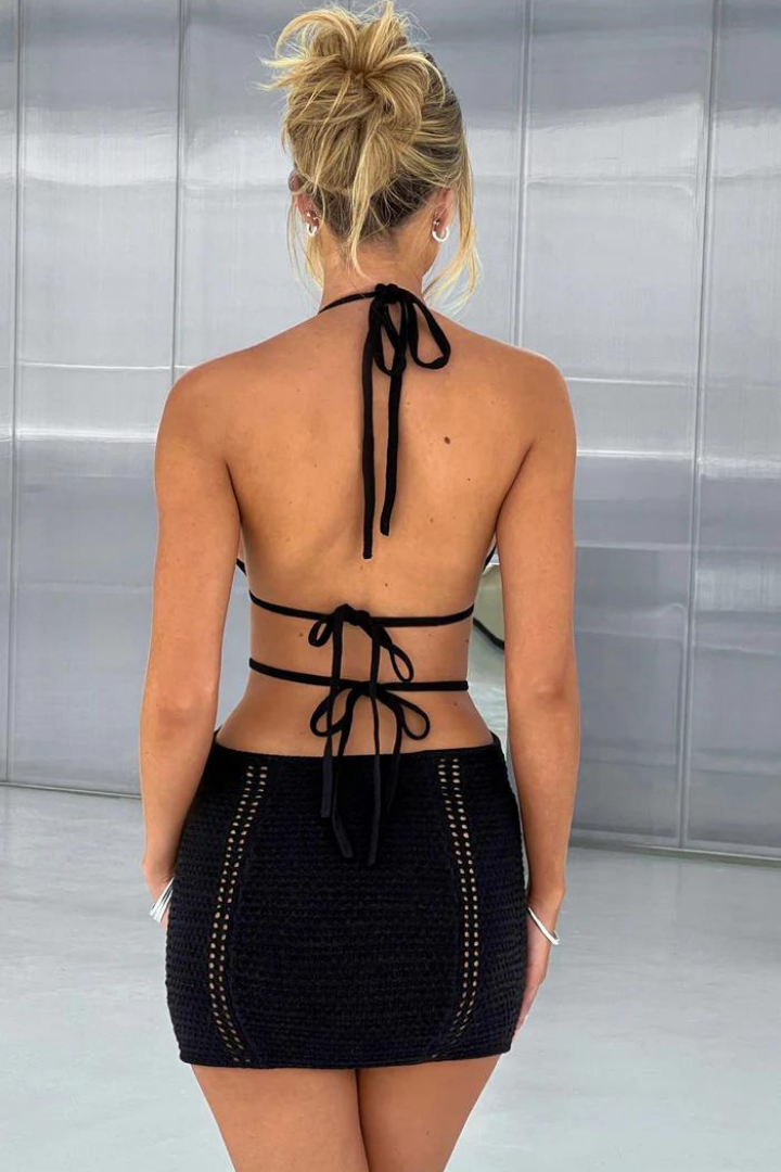 LUCIANA HALTER MINI DRESS - BLACK