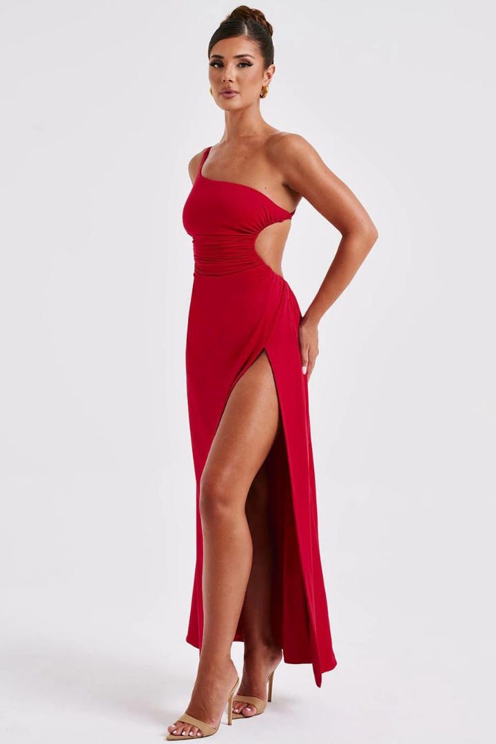 JULIA ONE SHOULDER MAXI DRESS - RED