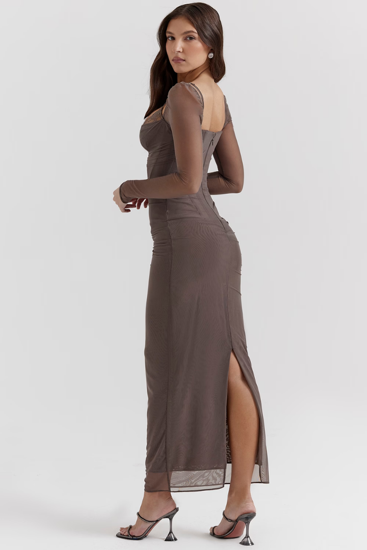 LORNA LONG SLEEVE MAXI DRESS - LIGHT BROWN