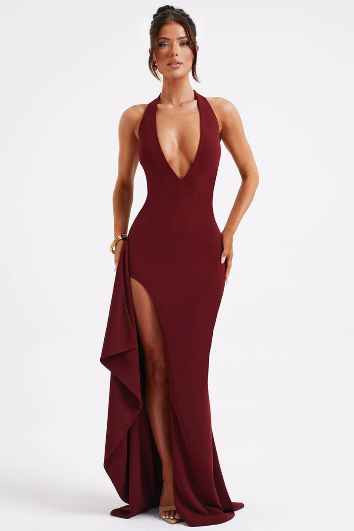 RUTH HALTER MAXI DRESS - WINE RED