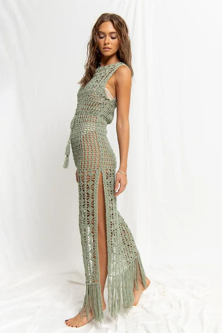 OCTAVIA MAXI LACE DRESS - GREEN