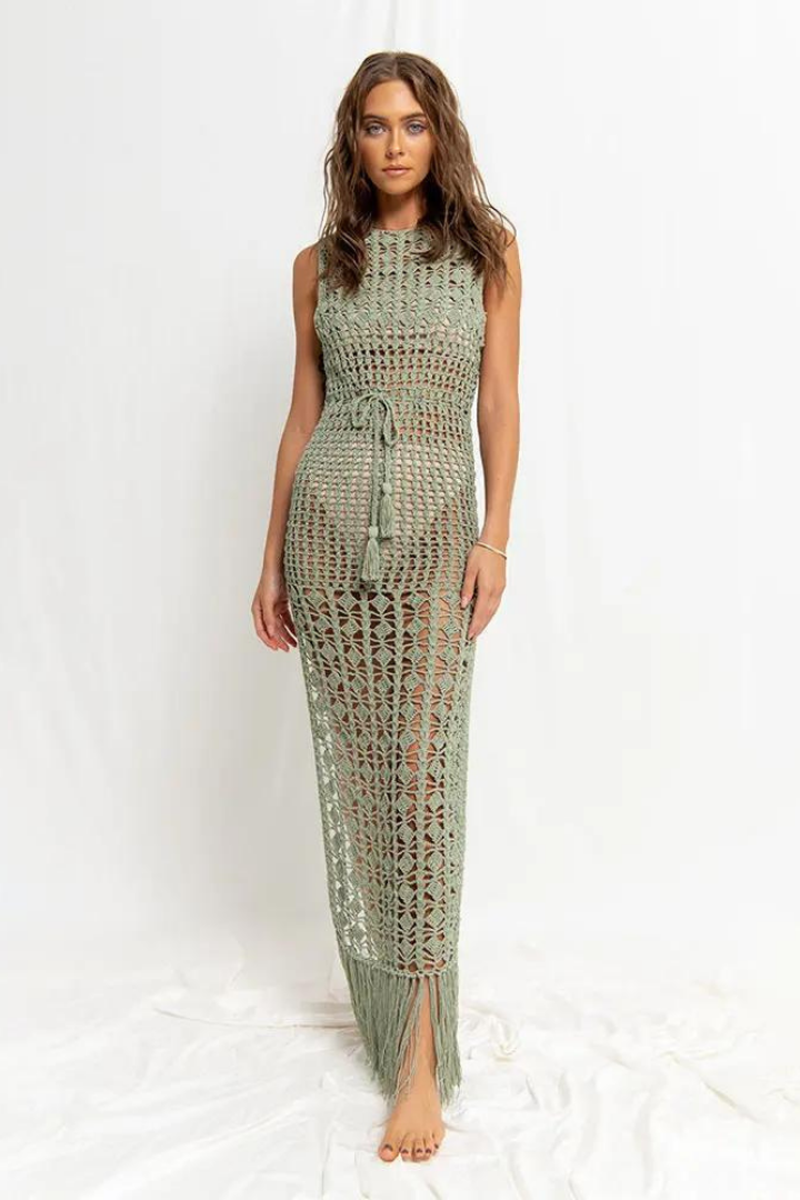 OCTAVIA MAXI LACE DRESS - GREEN