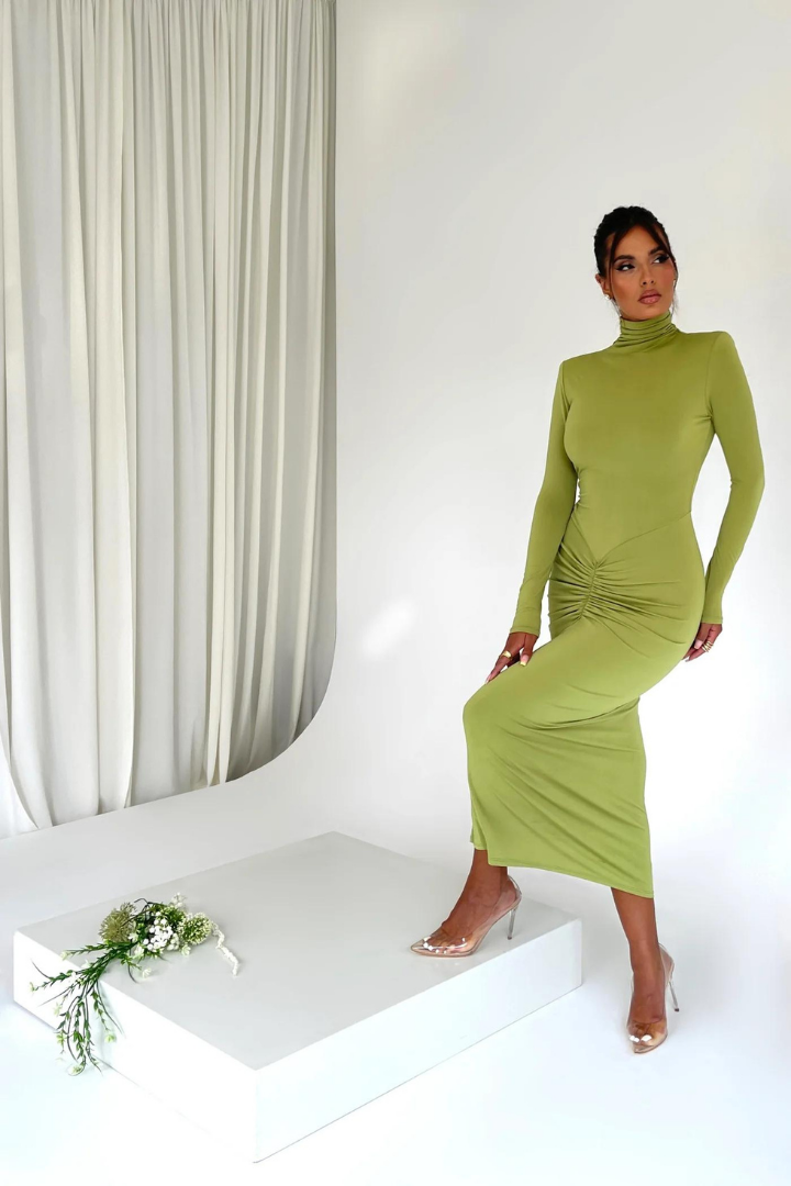 MAVIS LONG SLEEVE MAXI DRESS - GREEN