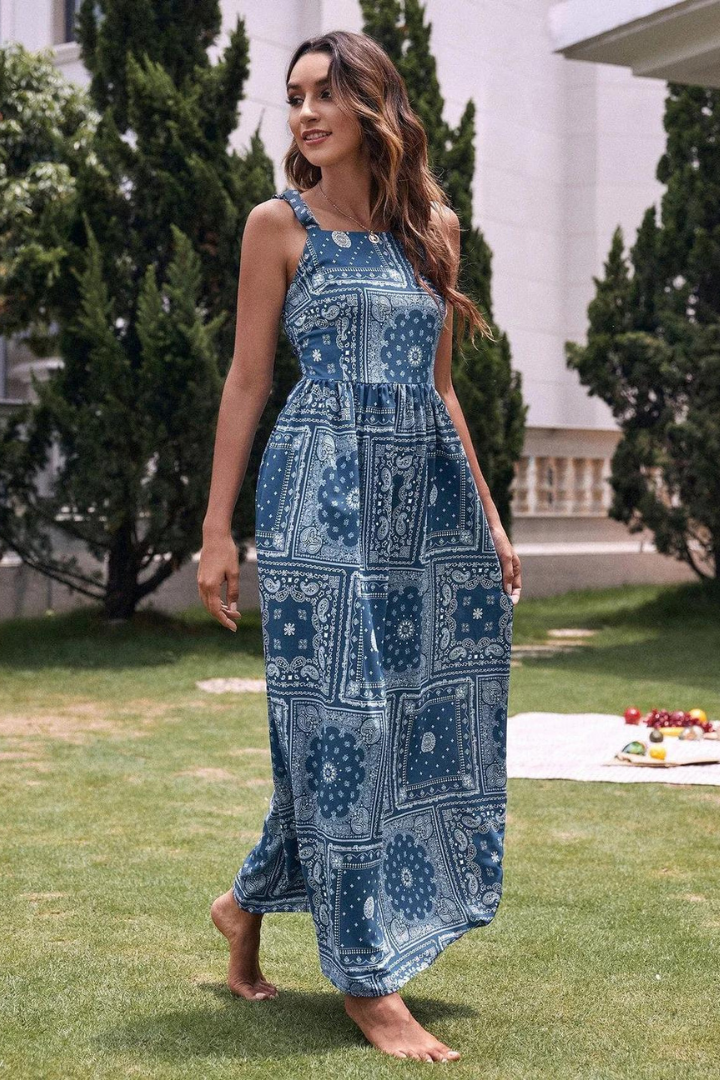 ZAIRE LONG SLEEVE MAXI DRESS - DECORATED BLUE