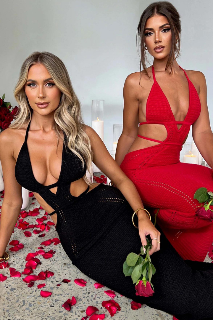 LUCIANA HALTER MINI DRESS - BLACK