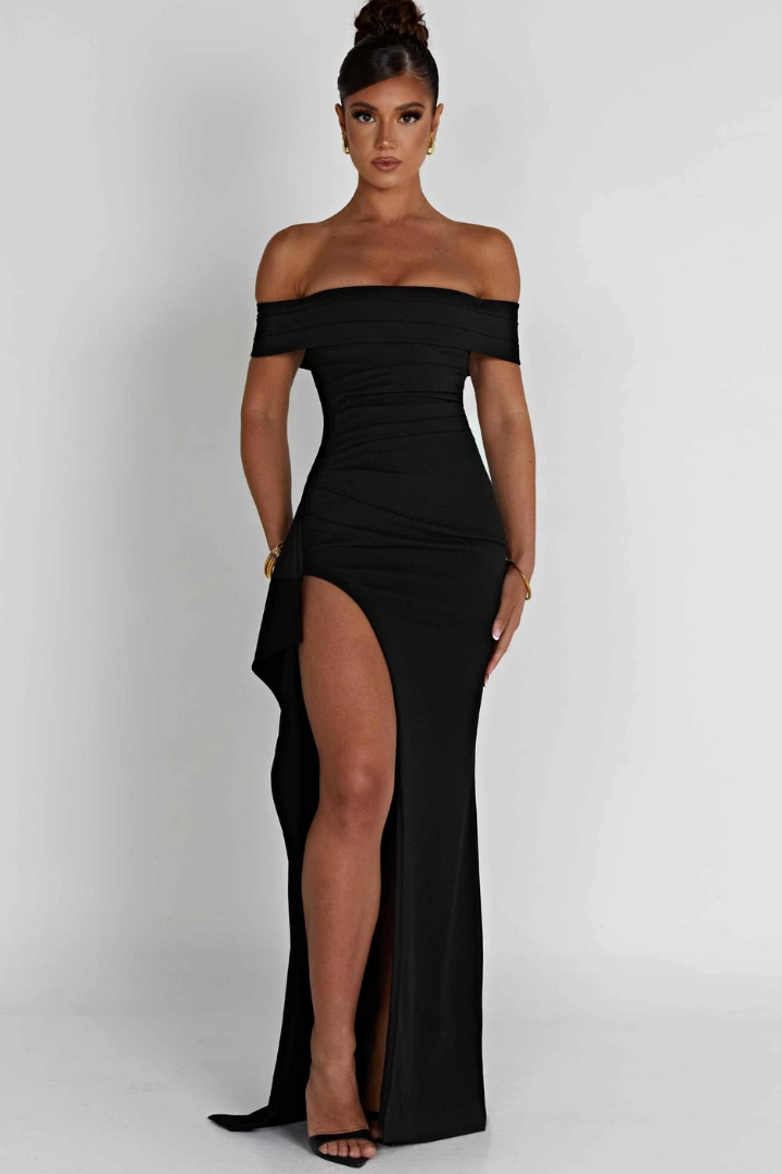 SAMANTHE OFF-SHOULDER MAXI DRESS - BLACK