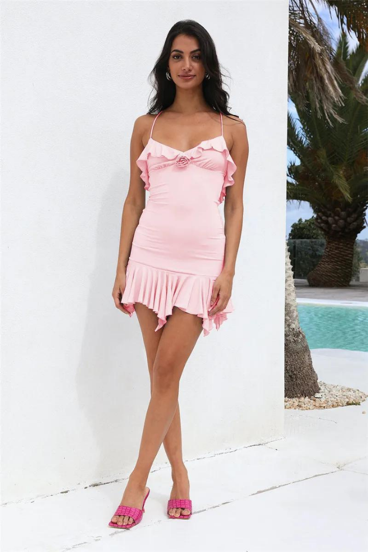 ZETIAN RUFFLE MINI DRESS - Pink