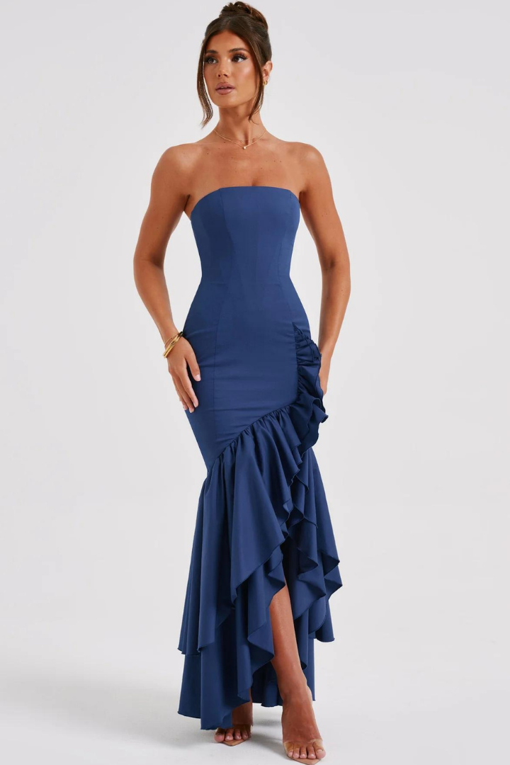 SILVIA STRAPLESS MAXI DRESS - BLUE