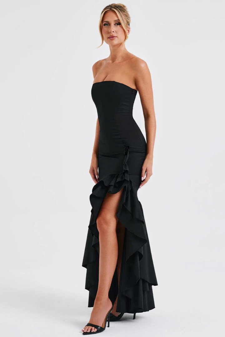 SILVIA STRAPLESS MAXI DRESS - BLACK