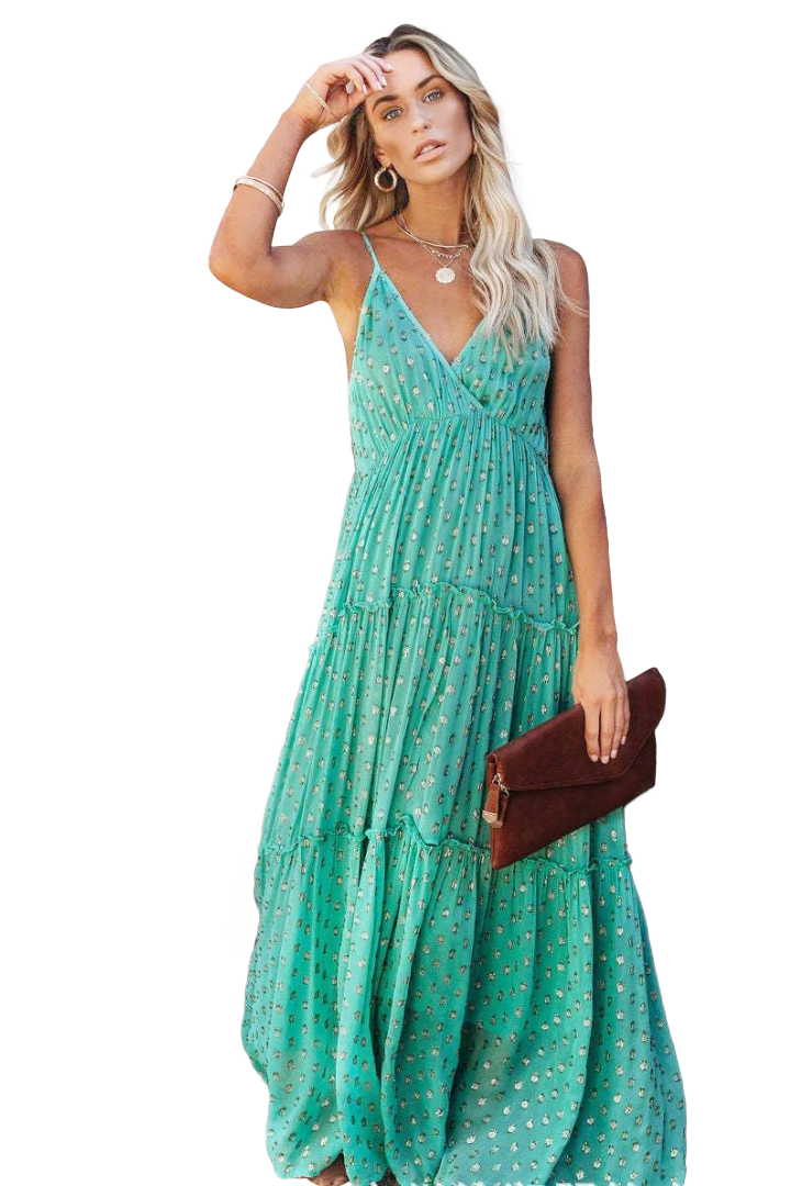 PRISCILLA MAXI RUFFLE DRESS - GREEN