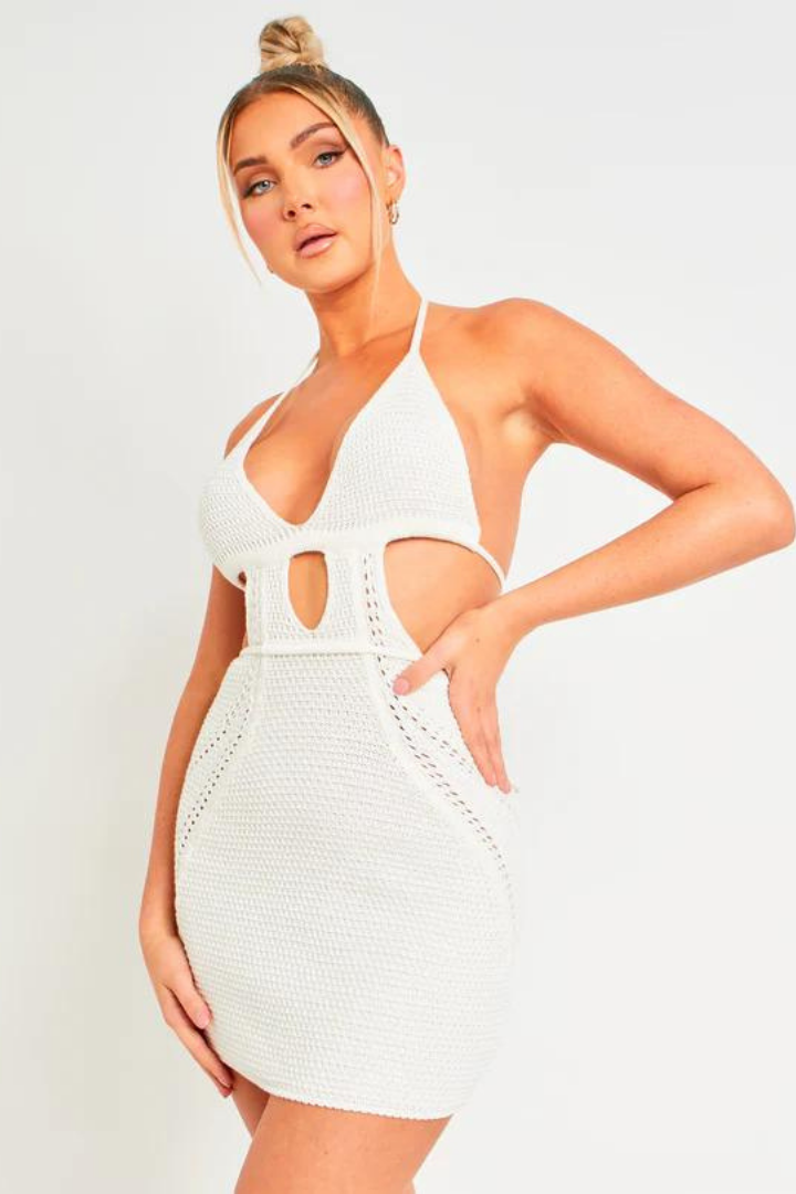 LUCIANA HALTER MINI DRESS - WHITE